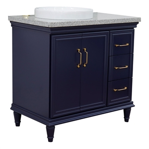 37 in. Single Wooden Vanity  Blue Gray Granite Round Left Door.Left Sink