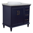 37 in. Single Wooden Vanity  Blue Gray Granite Round Left Door.Left Sink