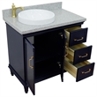 37 in. Single Wooden Vanity  Blue Gray Granite Round Left Door.Left Sink