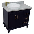 37 in. Single Wooden Vanity  Blue Gray Granite Round Left Door.Left Sink