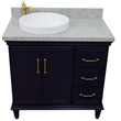 37 in. Single Wooden Vanity  Blue Gray Granite Round Left Door.Left Sink