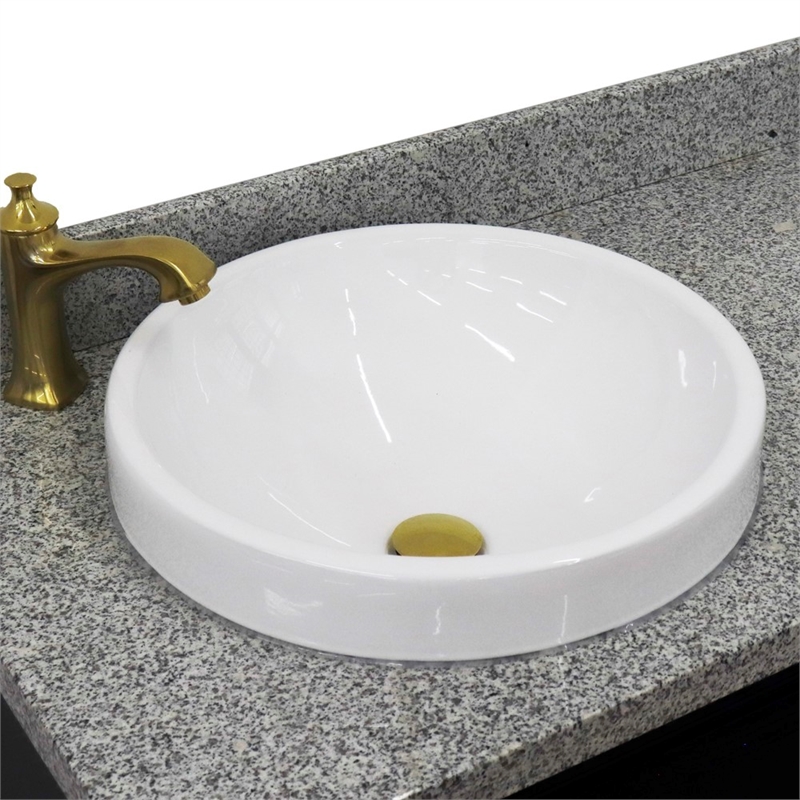 37 in. Single Wooden Vanity  Blue Gray Granite Round Left Door.Left Sink