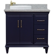 37 in. Single Wooden Vanity  Blue Gray Granite Round Left Door.Left Sink