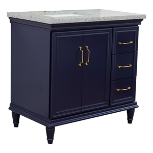 37 in. Single Wooden Vanity  Blue Gray Granite Rectangle Left Door.Left Sink