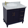 37 in. Single Wooden Vanity  Blue White Carrara Round Left Door.Left Sink