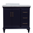 37 in. Single Wooden Vanity  Blue White Carrara Round Left Door.Left Sink