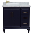 37 in. Single Wooden Vanity  Blue White Carrara Round Left Door.Left Sink