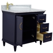37 in. Single Wooden Vanity  Blue White Carrara Round Left Door.Left Sink