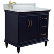 37 in. Single Wooden Vanity  Blue White Carrara Round Left Door.Left Sink
