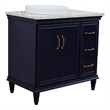 37 in. Single Wooden Vanity  Blue White Carrara Round Left Door.Left Sink