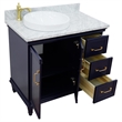 37 in. Single Wooden Vanity  Blue White Carrara Round Left Door.Left Sink