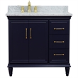 37 in. Single Wooden Vanity  Blue White Carrara Rectangle Left Door.Left Sink