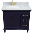 37 in. Single Wooden Vanity  Blue White Carrara Rectangle Left Door.Left Sink