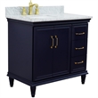 37 in. Single Wooden Vanity  Blue White Carrara Rectangle Left Door.Left Sink