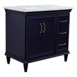 37 in. Single Wooden Vanity  Blue White Carrara Rectangle Left Door.Left Sink