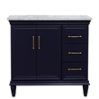 37 in. Single Wooden Vanity  Blue White Carrara Rectangle Left Door.Left Sink
