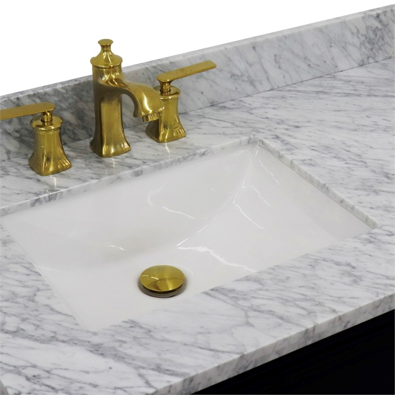 37 in. Single Wooden Vanity  Blue White Carrara Rectangle Left Door.Left Sink