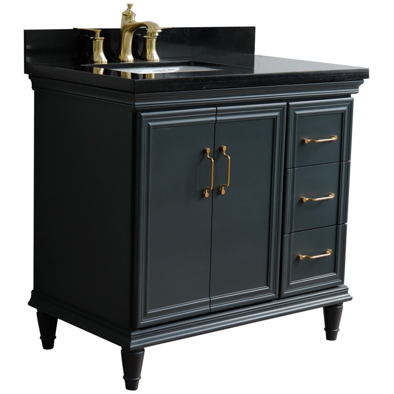 37 in. Single Vanity Dark Gray Black Galaxy Rectangle Left Door.Left Sink