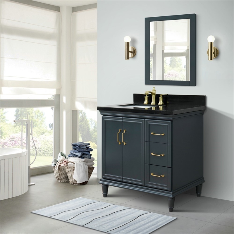 37 in. Single Vanity Dark Gray Black Galaxy Rectangle Left Door.Left Sink