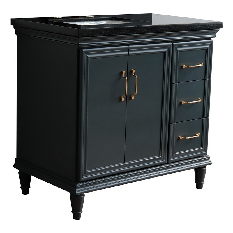 37 in. Single Vanity Dark Gray Black Galaxy Rectangle Left Door.Left Sink