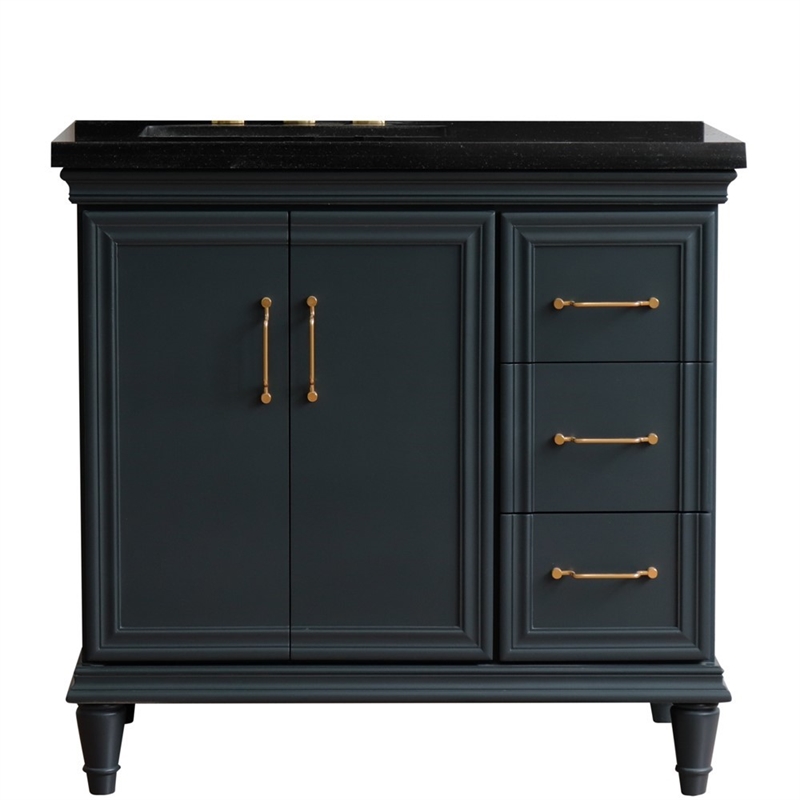 37 in. Single Vanity Dark Gray Black Galaxy Rectangle Left Door.Left Sink