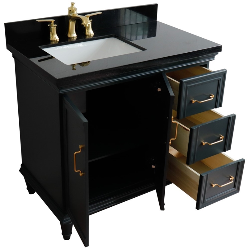 37 in. Single Vanity Dark Gray Black Galaxy Rectangle Left Door.Left Sink