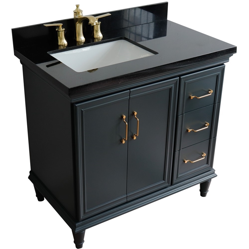 37 in. Single Vanity Dark Gray Black Galaxy Rectangle Left Door.Left Sink