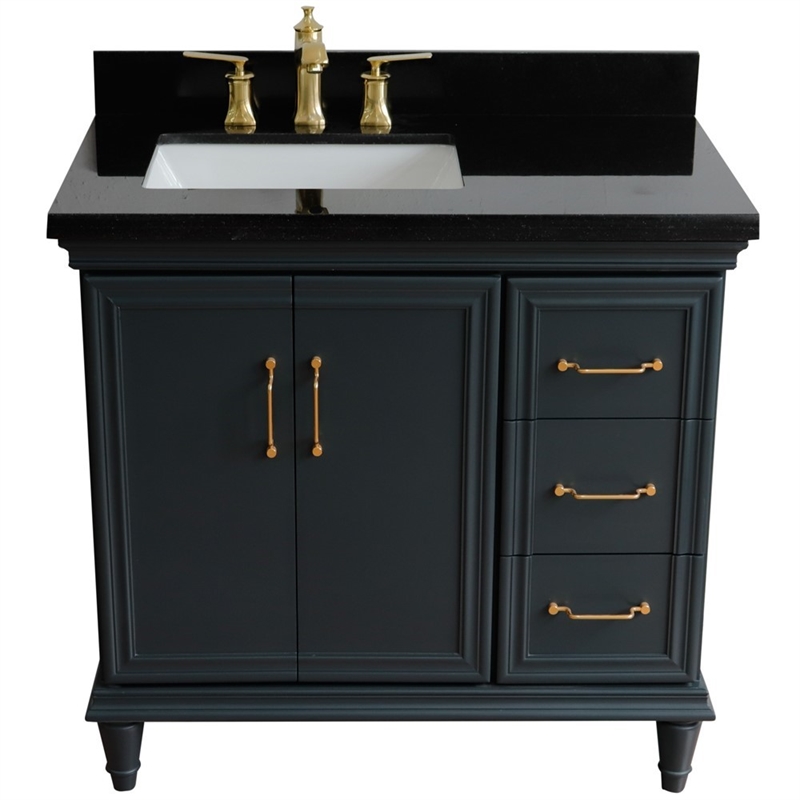 37 in. Single Vanity Dark Gray Black Galaxy Rectangle Left Door.Left Sink
