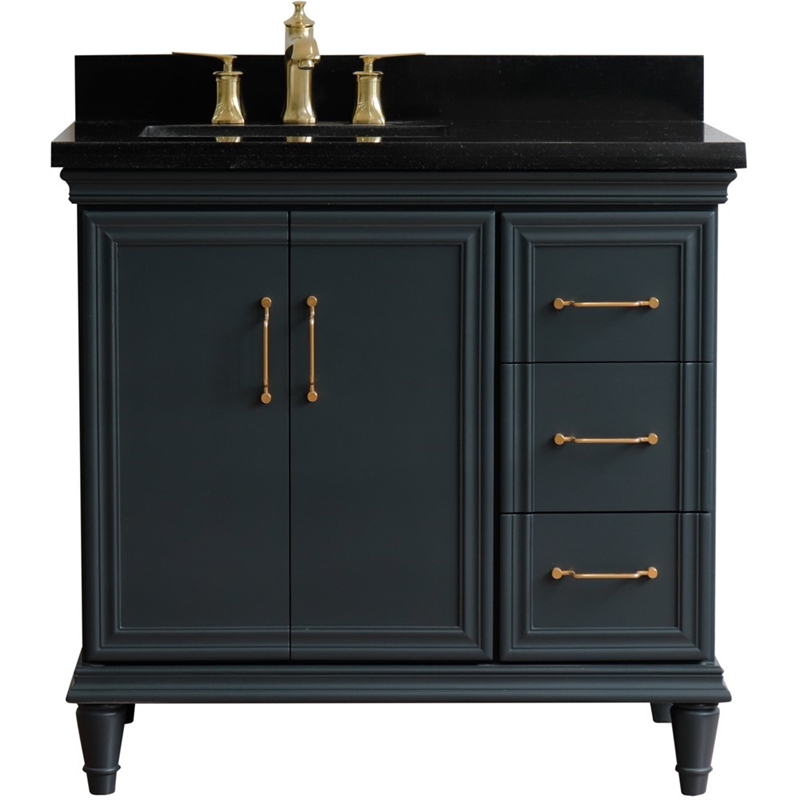 37 in. Single Vanity Dark Gray Black Galaxy Rectangle Left Door.Left Sink