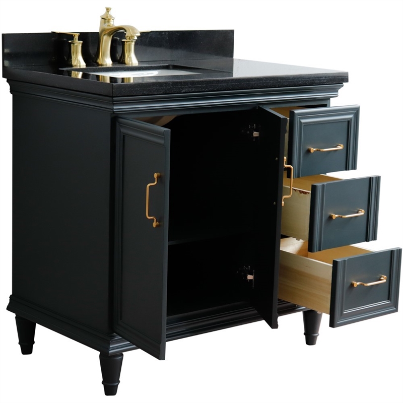 37 in. Single Vanity Dark Gray Black Galaxy Rectangle Left Door.Left Sink