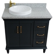 37 in. Single Wooden Vanity  Dark Gray Gray Granite Round Left Door.Left Sink