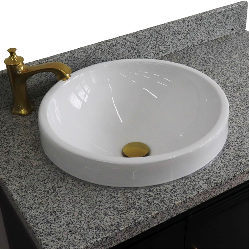 37 in. Single Wooden Vanity  Dark Gray Gray Granite Round Left Door.Left Sink
