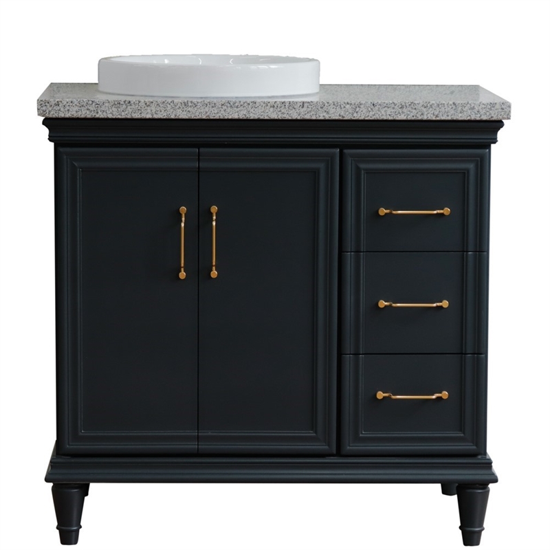 37 in. Single Wooden Vanity  Dark Gray Gray Granite Round Left Door.Left Sink