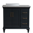 37 in. Single Wooden Vanity  Dark Gray Gray Granite Round Left Door.Left Sink