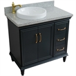 37 in. Single Wooden Vanity  Dark Gray Gray Granite Round Left Door.Left Sink