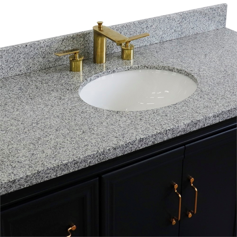 49 in. Single Wooden Vanity  Dark Gray with Gray Granite Oval Sink