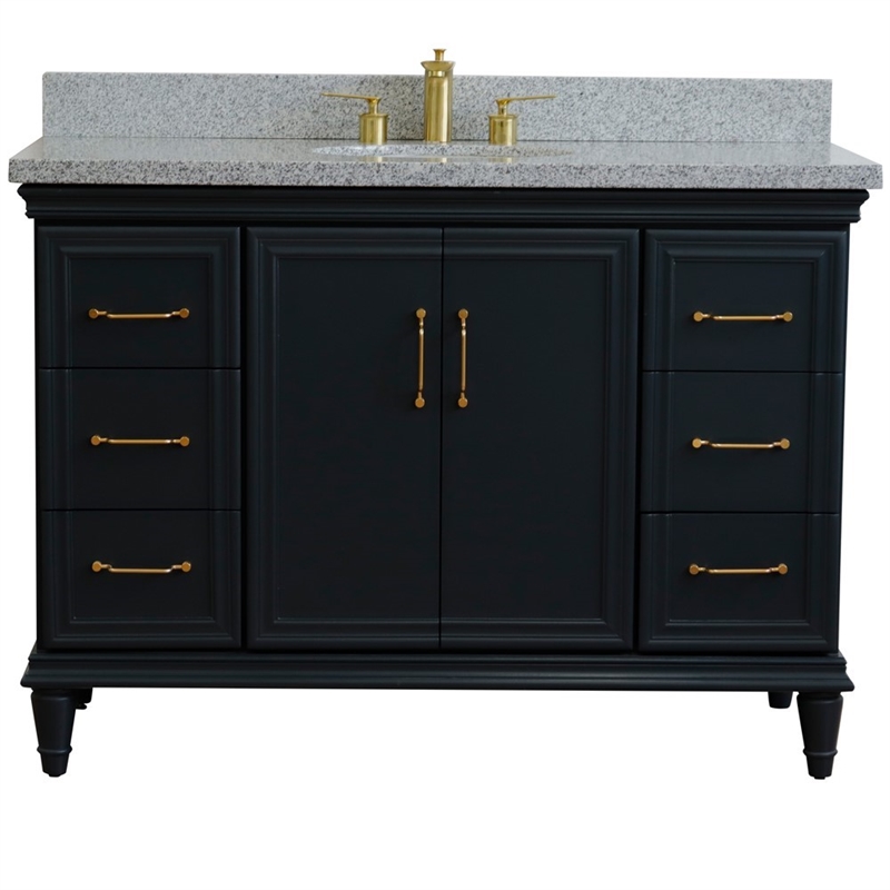49 in. Single Wooden Vanity  Dark Gray with Gray Granite Oval Sink