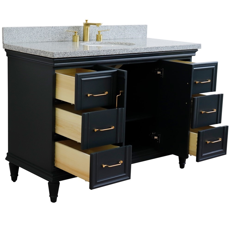 49 in. Single Wooden Vanity  Dark Gray with Gray Granite Oval Sink