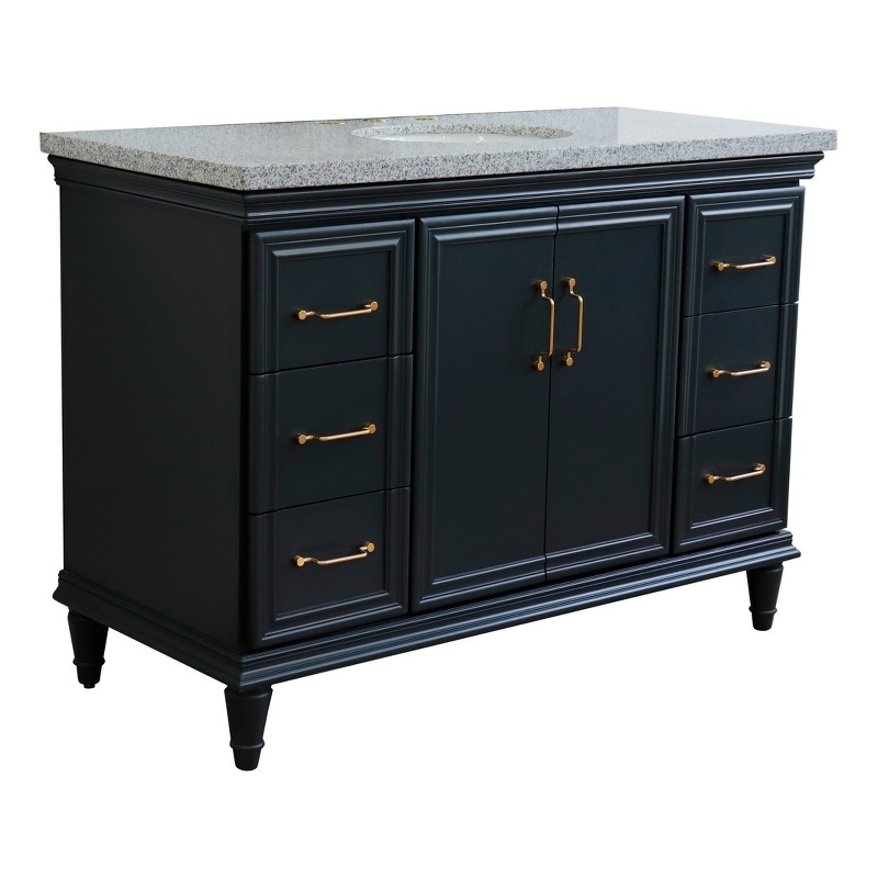 49 in. Single Wooden Vanity  Dark Gray with Gray Granite Oval Sink