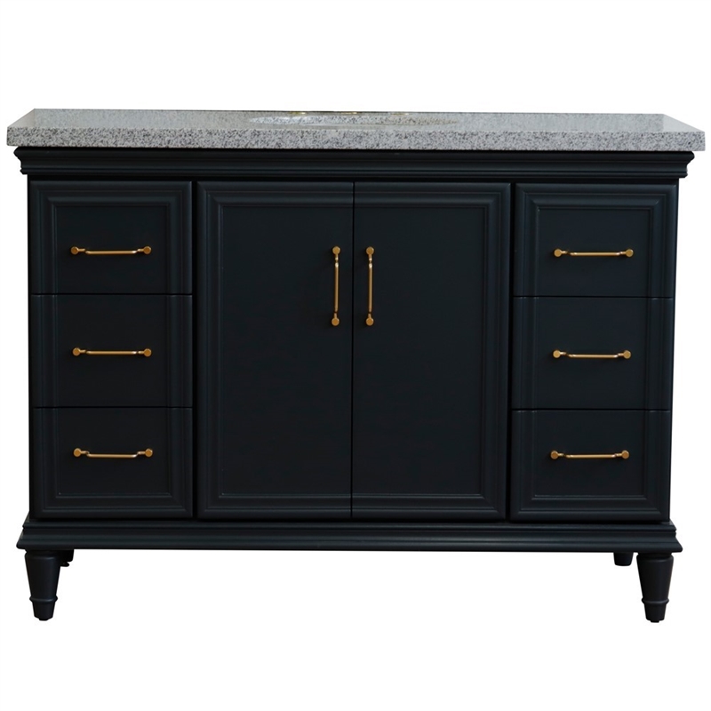 49 in. Single Wooden Vanity  Dark Gray with Gray Granite Oval Sink