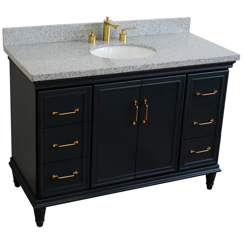 49 in. Single Wooden Vanity  Dark Gray with Gray Granite Oval Sink