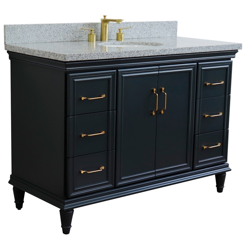 49 in. Single Wooden Vanity  Dark Gray with Gray Granite Oval Sink