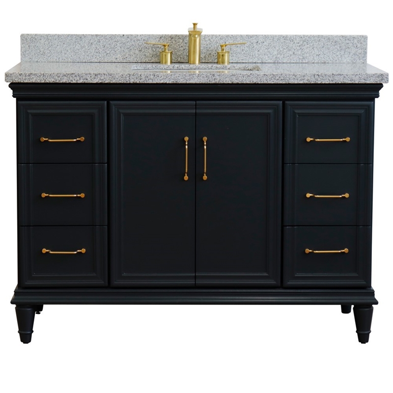 49 in. Single Wooden Vanity  Dark Gray with Gray Granite Rectangle Sink