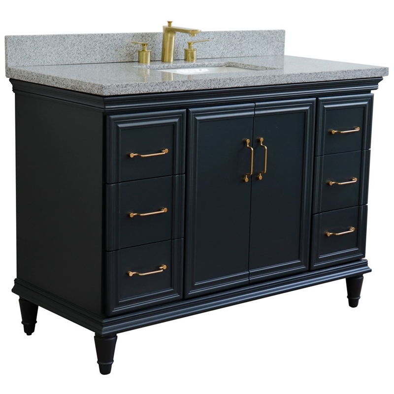 49 in. Single Wooden Vanity  Dark Gray with Gray Granite Rectangle Sink