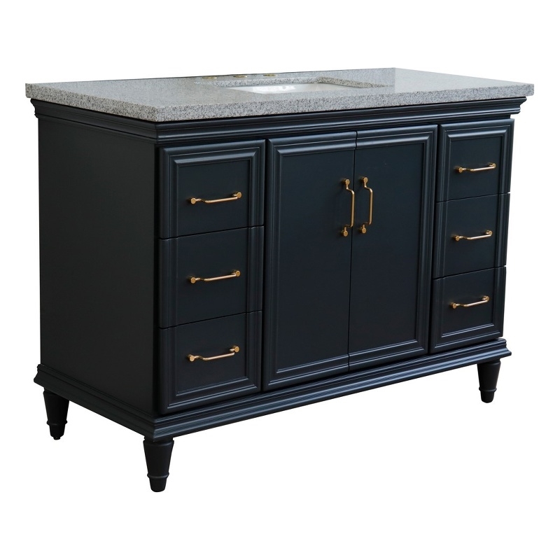 49 in. Single Wooden Vanity  Dark Gray with Gray Granite Rectangle Sink