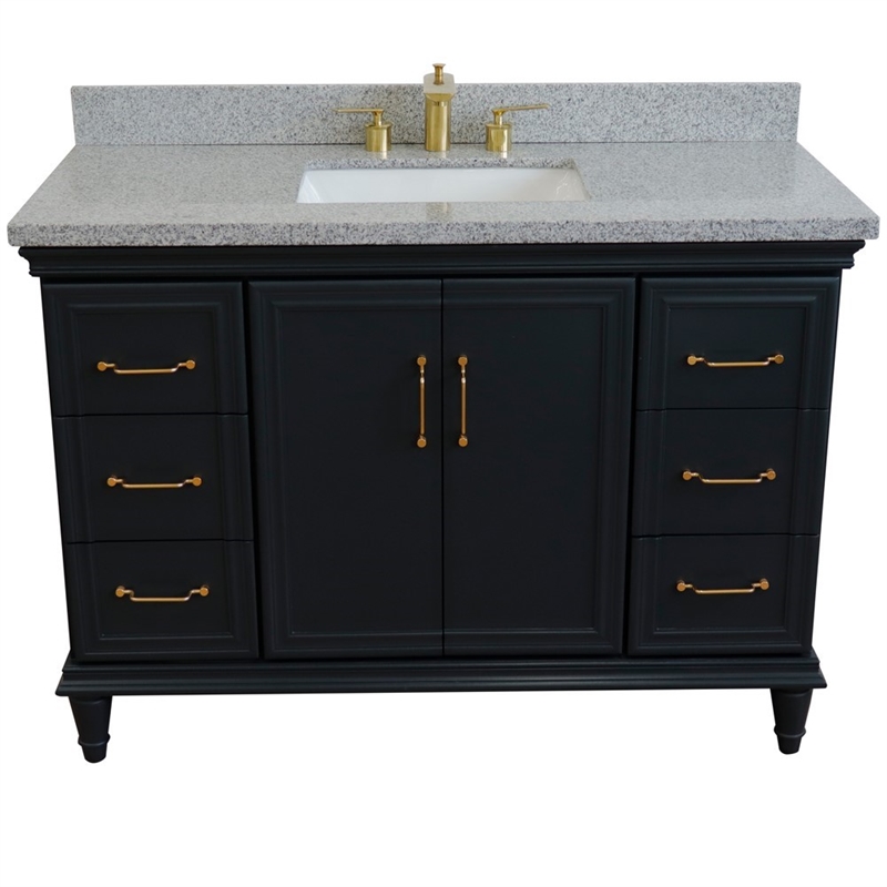 49 in. Single Wooden Vanity  Dark Gray with Gray Granite Rectangle Sink