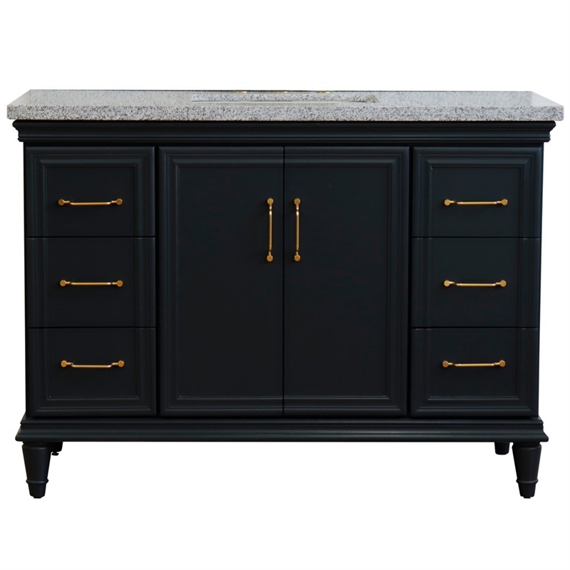 49 in. Single Wooden Vanity  Dark Gray with Gray Granite Rectangle Sink
