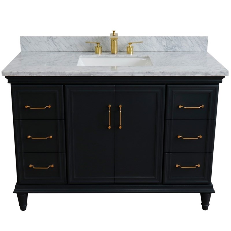 49 in. Single Wooden Vanity  Dark Gray with White Carrara Marble Rectangle Sink