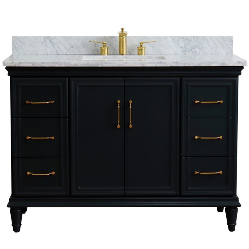 49 in. Single Wooden Vanity  Dark Gray with White Carrara Marble Rectangle Sink