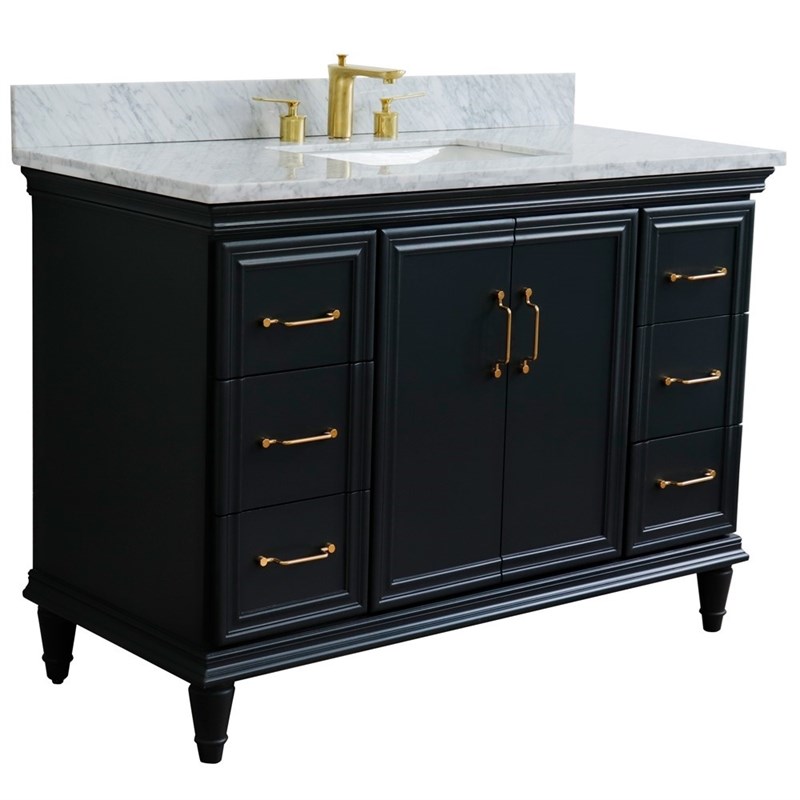 49 in. Single Wooden Vanity  Dark Gray with White Carrara Marble Rectangle Sink